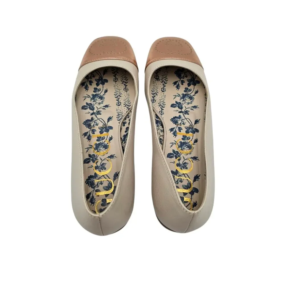 Gucci GG Logo Hills Ballet Flat Square Cap Toe White Rose Gold Size 38.5 US 8.5 - Picture 4 of 10